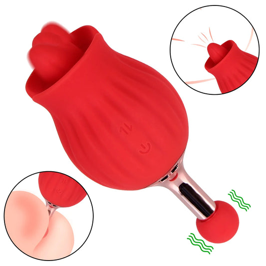2-in-1 Clit Clamp G Spot Vibrator Rose Toys - Nipple Clamping Tail Clitoral Vagina Stimulator