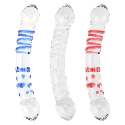 Double Glass Dildo - Colorful Crystal Anal Dildo Butt Plug Prostate Massager