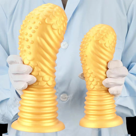 Big Giant Dildo Butt Plug - Golden Huge Knotted Dildos Anal Expansion Dilator Sex Toys