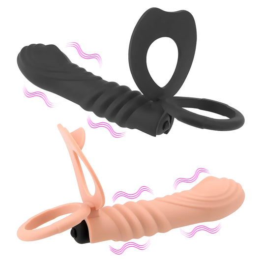 Gode ​​vibrant à sangle - Vibromasseur Bullet Cock Ring Retarder l'éjaculation Double Stimulation