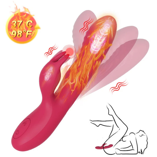 Vibromasseur clitoridien pour point G de lapin - Pinces à tétons pour clitoris à chaleur automatique Masseur de prostate vibrant