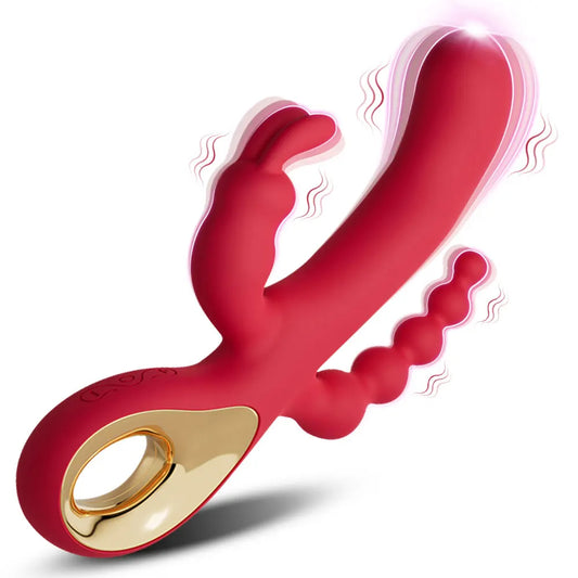 Rabbit G Spot Vibrator Anal Beads Butt Plug 3-in-1 Female Sex Toys