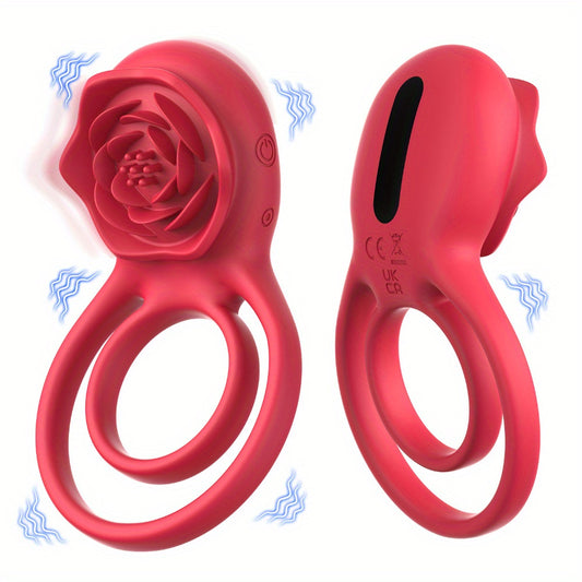 Rose Clitoral Vibrating Cock Ring - Remote Control Clit Stimulator Double Rings Couple Sex Toys