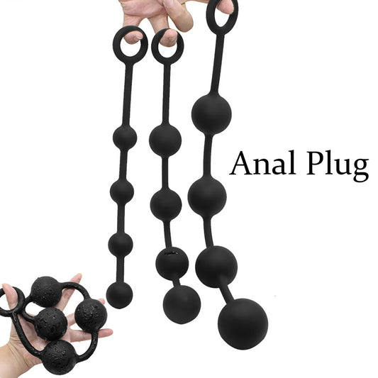 Big Anal Beads Butt Plug - Soft Silicone Black Dildo Sex Toys for Men Women