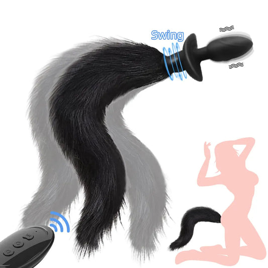 Plug anal Fox Tail - Plug anal vibrant télécommandé lait prostatique rotatif