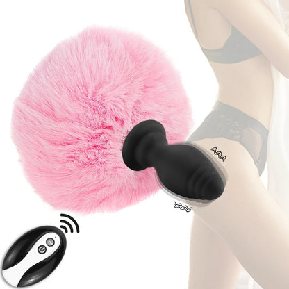Bunny Tail Butt Plug - Remote Control Fluffy Plush Vibrating Butt Plug Domlust Bunny Tail Butt Plug - Remote Control Fluffy Plush Vibrating Butt Plug Domlust