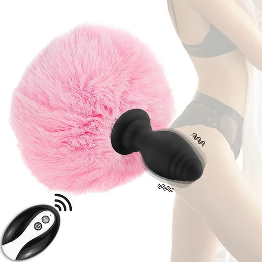 Bunny Tail Butt Plug - Remote Control Fluffy Plush Vibrating Butt Plug Erotic Girl Cosplay