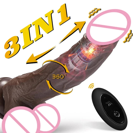 Strapless Strap On Thrusting Dildo - Remote Control 360° Rotating Realistic Dildos Suction Cup Hands-free Play