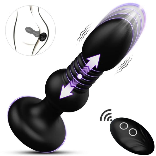 Thrusting Dildo Vibrator - Remote Control Telescopic Butt Plug Prostate Massager