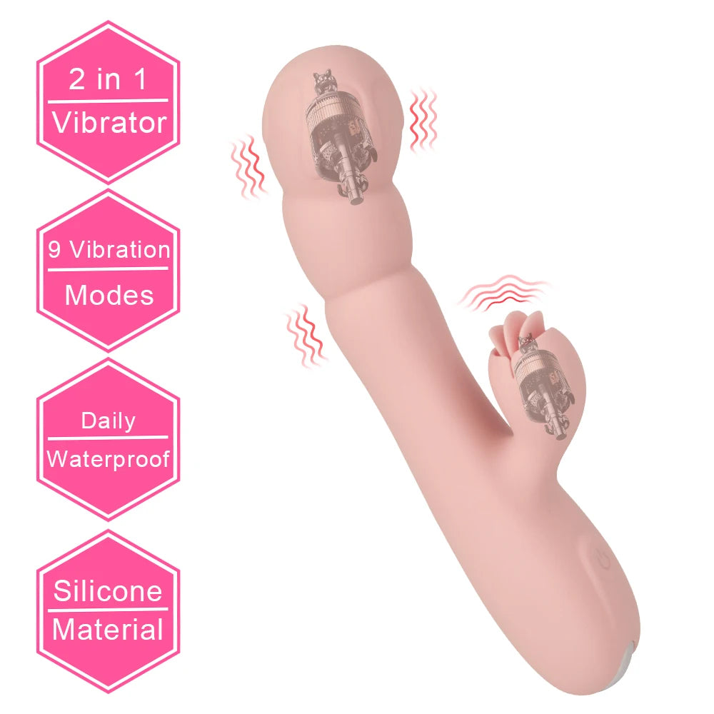 Tongue Clit Clamp Vibrating Dildo - G Spot Clitoral Stimulation Women Sex Toy