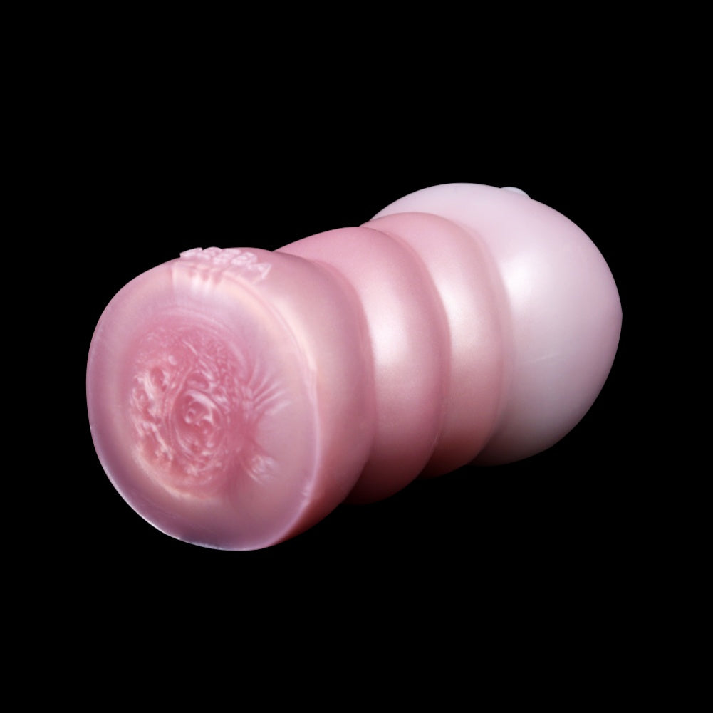 Handheld Realistic Pocket Pussy-Spiral Texture Silicone Blowjob Male Sex Toy