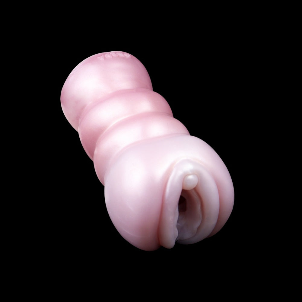 Handheld Realistic Pocket Pussy-Spiral Texture Silicone Blowjob Male Sex Toy