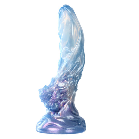 Cloud-Texture Curved Alien Dildo — Platinum Silicone Fantasy Dildo for G-Spot Stimulation
