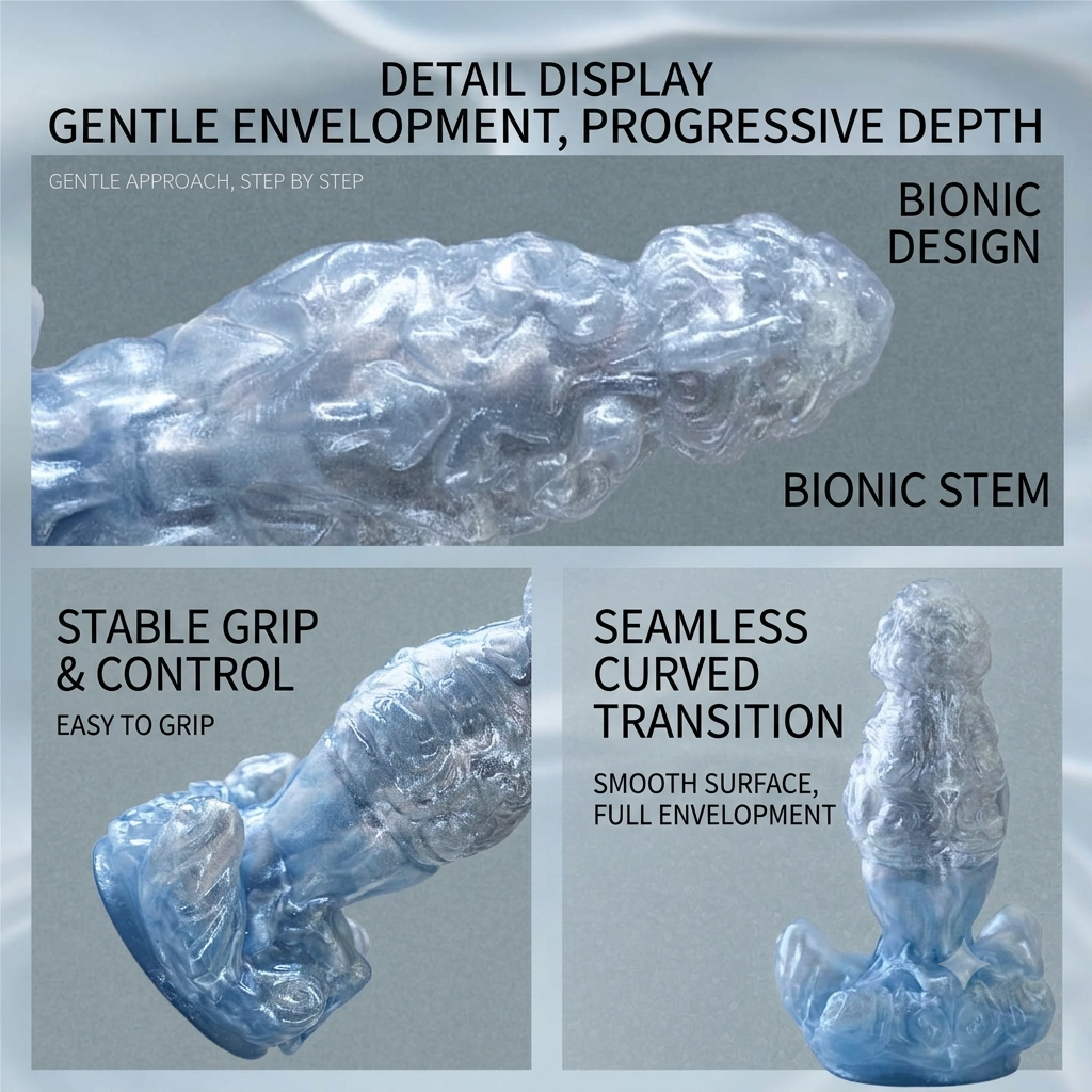 Cloud-Texture Curved Alien Dildo — Platinum Silicone Fantasy Dildo for G-Spot Stimulation