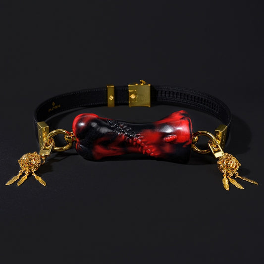 Ensemble de bondage avec boule bâillon en forme d'os rouge et noir – Jeu sexuel coquin en silicone de qualité supérieure