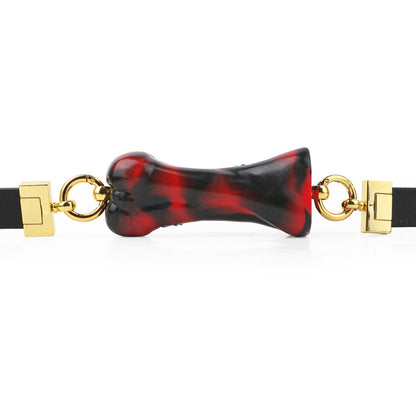 Ensemble de bondage bâillon-boule en forme d'os rouge et noir – Silicone de qualité supérieure pour jeux BDSM coquins