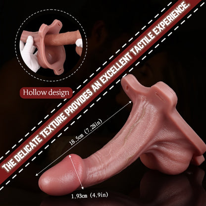 7,28 Zoll (18,5 cm) langer Strapon-Penis-Sleeve aus realistischem Silikon – Sexspielzeug zur Verlängerung der männlichen Erektion