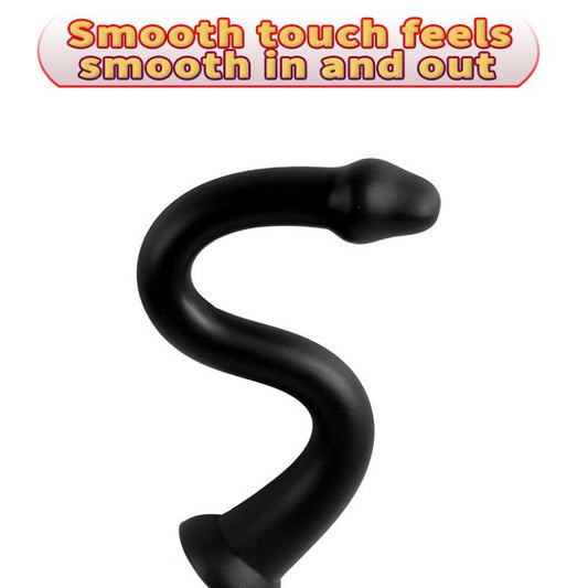 Extra-Long Black Silicone Butt Plug Dildo with Suction Cup - Anal and Vaginal Expansion Pleasure Tool for Women