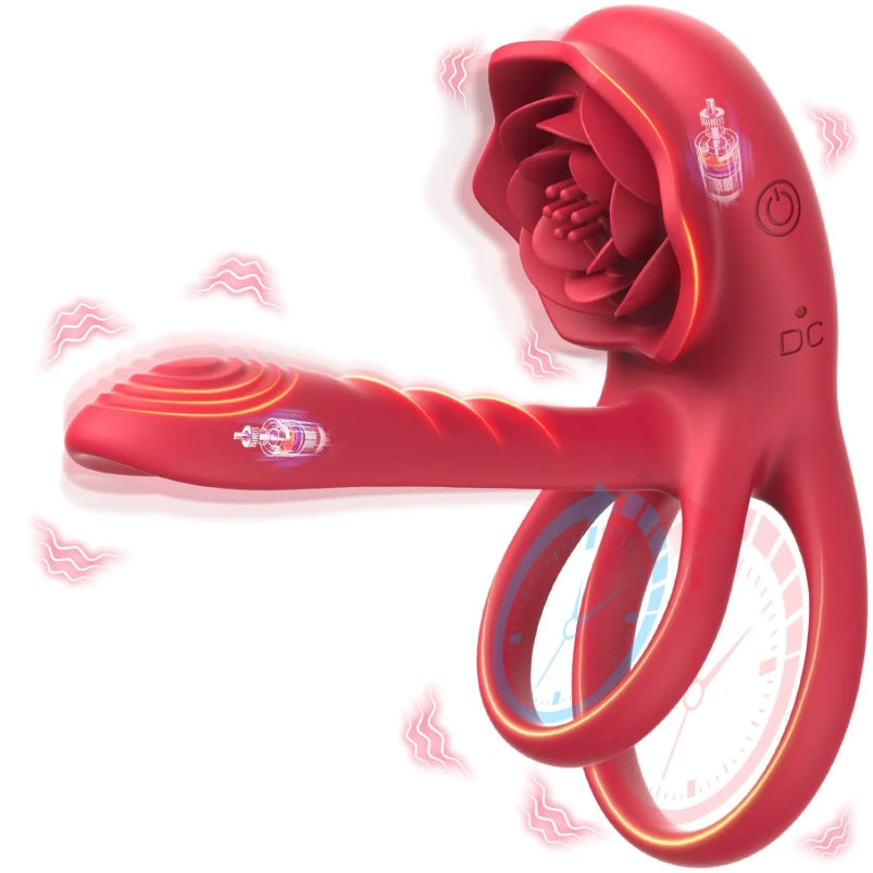 Anneau pénien vibrant en silicone pour point G – Rose, succion clitoridienne, masturbation, jouets sexuels pour couples