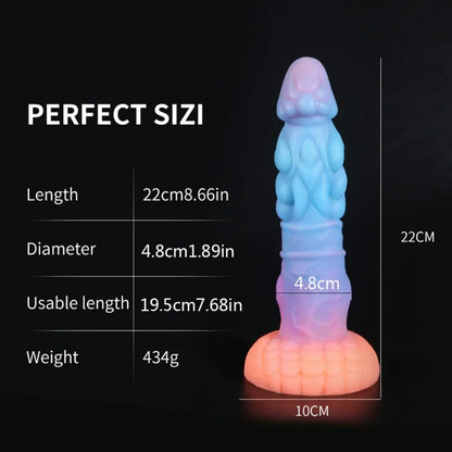Dragon Fantasy Glowing Dildo Butt Plug with Suction Cup - Liquid Silicone Female Vaginal Masturbation Sex Toys