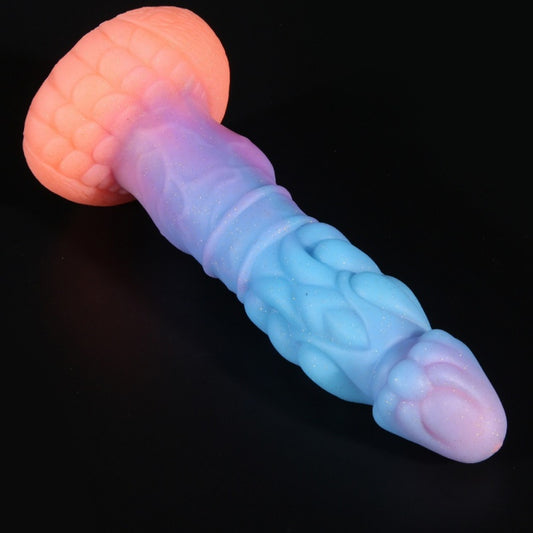 Dragon Fantasy Glowing Dildo Butt Plug with Suction Cup - Liquid Silicone Female Vaginal Masturbation Sex Toys