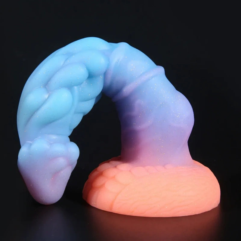Dragon Fantasy Glowing Dildo Butt Plug with Suction Cup - Liquid Silicone Female Vaginal Masturbation Sex Toys