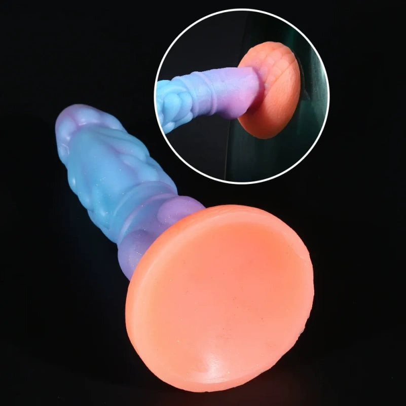 Dragon Fantasy Glowing Dildo Butt Plug with Suction Cup - Liquid Silicone Female Vaginal Masturbation Sex Toys
