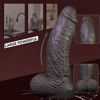 Gode géant en silicone noir réaliste avec ventouse anale et vaginale pour femme