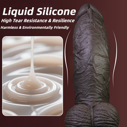 Gode géant en silicone noir réaliste avec ventouse anale et vaginale pour femme