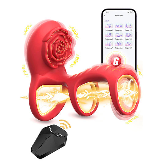Triple Vibrating Cock Ring Couple Sex Toys - APP Remoter Control Clit Stimulator Rose Toy