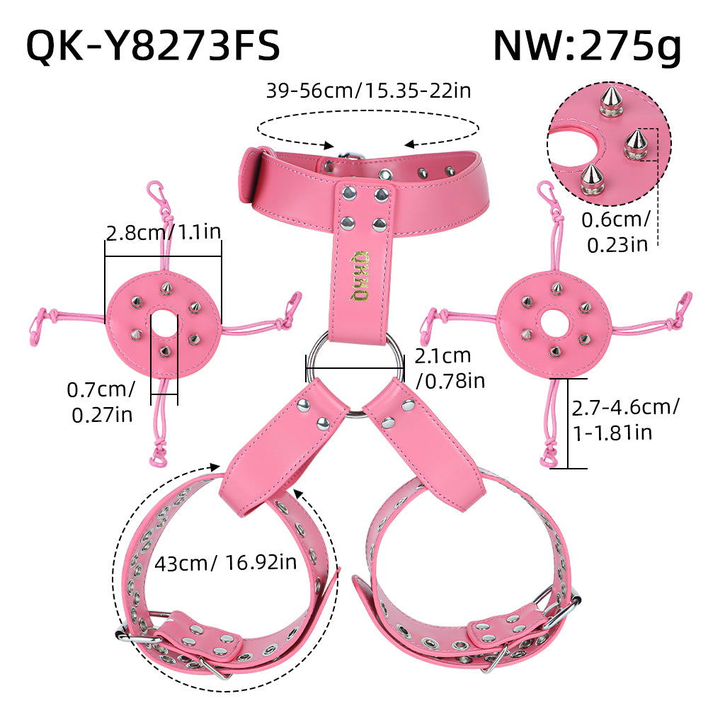 Spiked Leather Nipple Stimulators with Collar Harness — Lift, Expose & Tease in Pink or Black