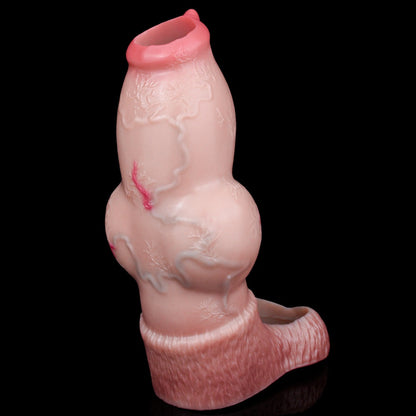 Fantasy Dog Knot Penis Sleeve – Realistic Fleshy Silicone Cock Extender with Ball Loop for Girth & Delay