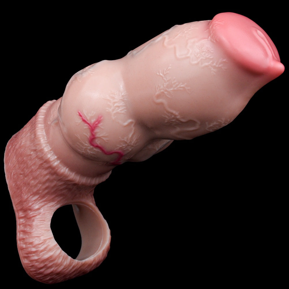 Fantasy Dog Knot Penis Sleeve – Realistic Fleshy Silicone Cock Extender with Ball Loop for Girth & Delay