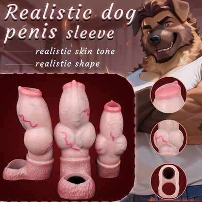Fantasy Dog Knot Penis Sleeve – Realistic Fleshy Silicone Cock Extender with Ball Loop for Girth & Delay