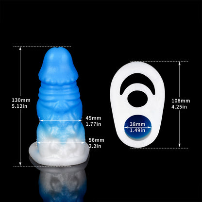 Leuchtender Penisring mit großem Umfang und Silikon-Penisvergrößerer – Realistischer Dildo, Penisring-Trainer, Sexspielzeug für Männer