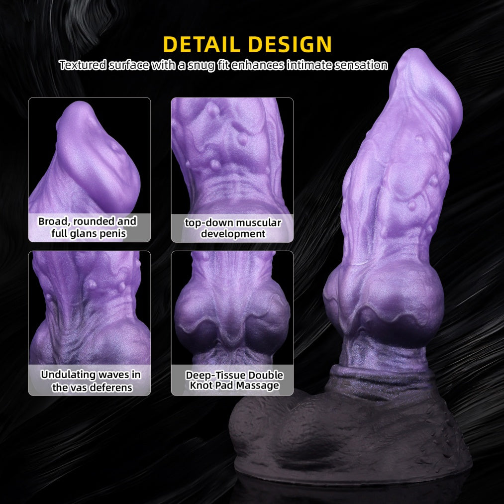 Fantasy Wolf Knot Dildo with Suction Cup - Dual Density Silicone Creature Cock for Orgasmic Massage