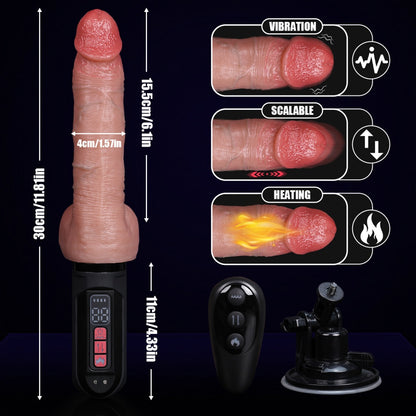 Realistic Flesh Silicone Thrusting Dildo Machine - Multifunctional Vibration Female Masturbation Climax Toy