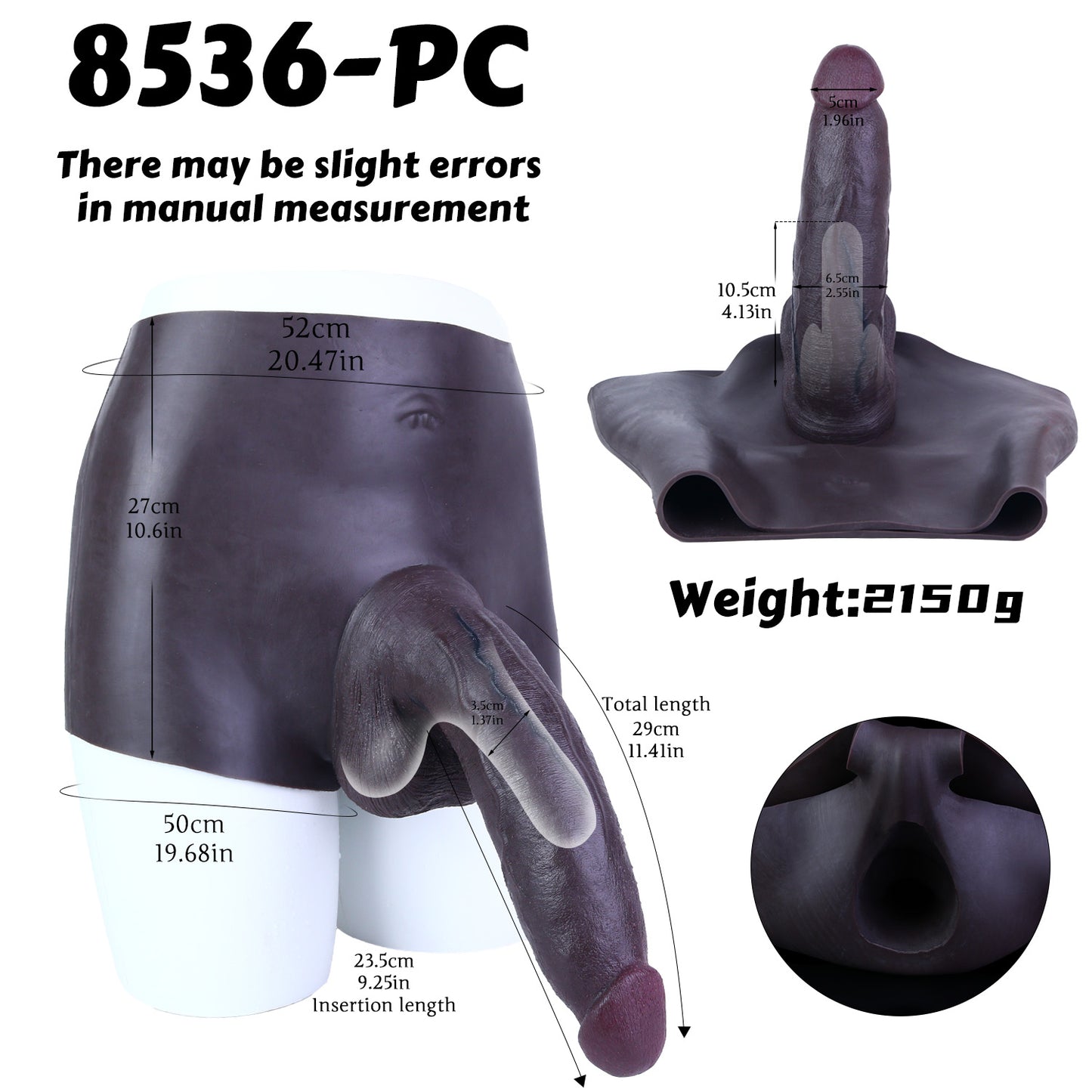 Dark Skin Strap-On Dildo with Balls & Black Custom Briefs — Full-Anatomy Platinum Silicone Wearable Penis for ED & Size Enhancement