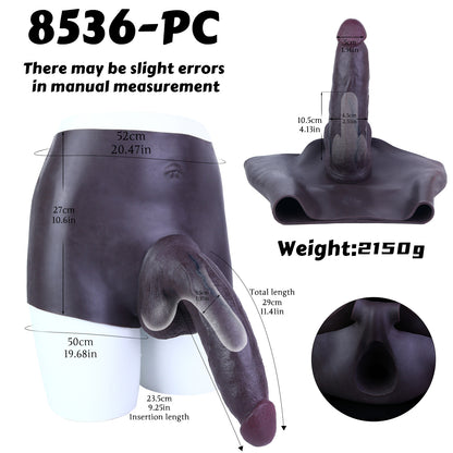 Dark Skin Strap-On Dildo with Balls & Black Custom Briefs — Full-Anatomy Platinum Silicone Wearable Penis for ED & Size Enhancement