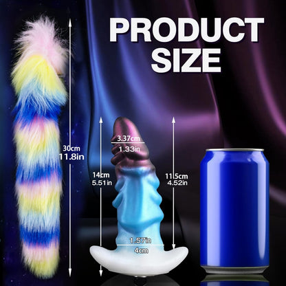 Tragbarer Fantasy-Drachen-Silikon-Buttplug mit abnehmbarem Schwanz – Analdildo für Rollenspiele und orgiastische Massage