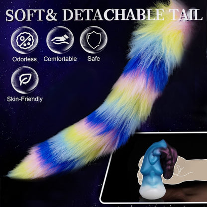 Tragbarer Fantasy-Drachen-Silikon-Buttplug mit abnehmbarem Schwanz – Analdildo für Rollenspiele und orgiastische Massage