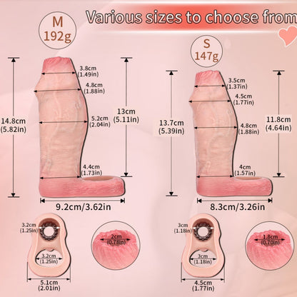 Realistic Cock Sleeve with Penis Ring - Light Skin Dildo Testicle Male Extender Sex Toys