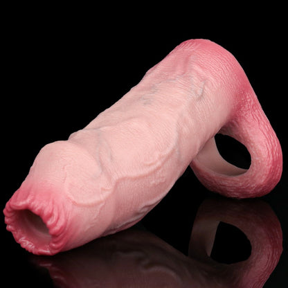 Realistic Cock Sleeve with Penis Ring - Light Skin Dildo Testicle Male Extender Sex Toys