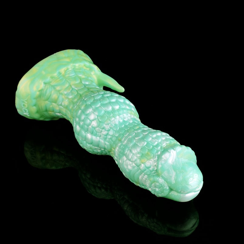 Female Strap-On Fantasy Dildo Suction Butt Plug - Green Dragon Scale Silicone Realistic Feel Sex Toys