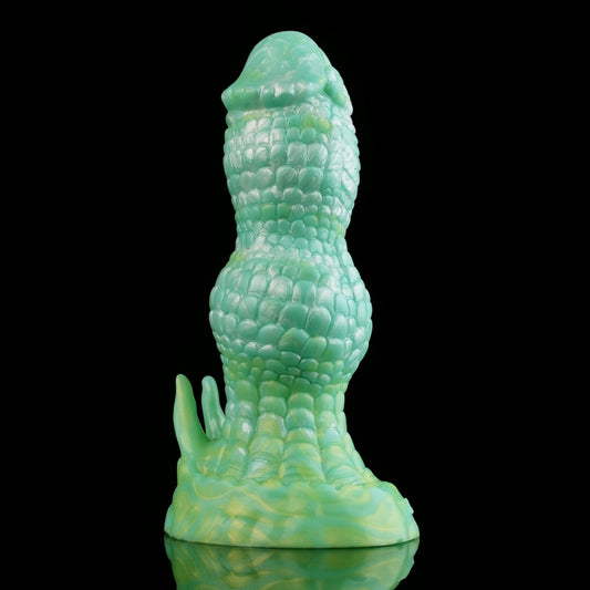 Female Strap-On Fantasy Dildo Suction Butt Plug - Green Dragon Scale Silicone Realistic Feel Sex Toys