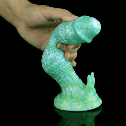 Female Strap-On Fantasy Dildo Suction Butt Plug - Green Dragon Scale Silicone Realistic Feel Sex Toys