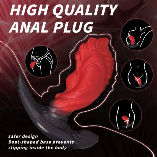 Crimson Silicone Butt Plug Fantasy Dragon Dildo - Stimulation Tool for Vaginal and Anal Expansion