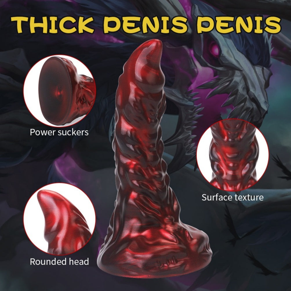 Dildo Dragon Rouge Sang Domlust – Jouet sexuel fantaisie en silicone platine avec ventouse et texture écaillée