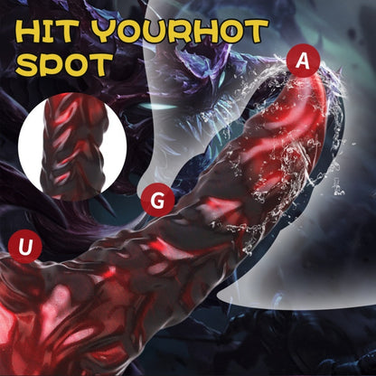 Dildo Dragon Rouge Sang Domlust – Jouet sexuel fantaisie en silicone platine avec ventouse et texture écaillée