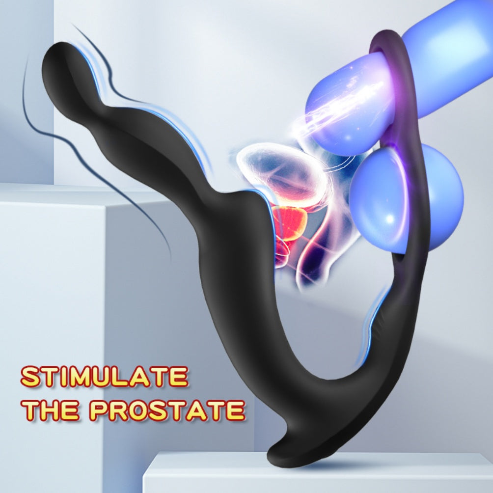 3-in-1 Vibrating Cock Ring & Anal Bead Prostate Massager – Delay Erection & Male G-Spot Stimulation